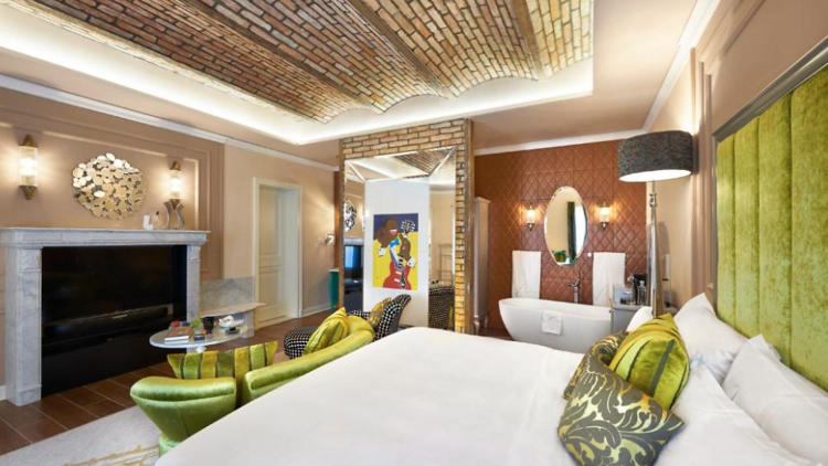 One of the music-theme bedrooms at the Aria Hotel in Budapest, Hungary 