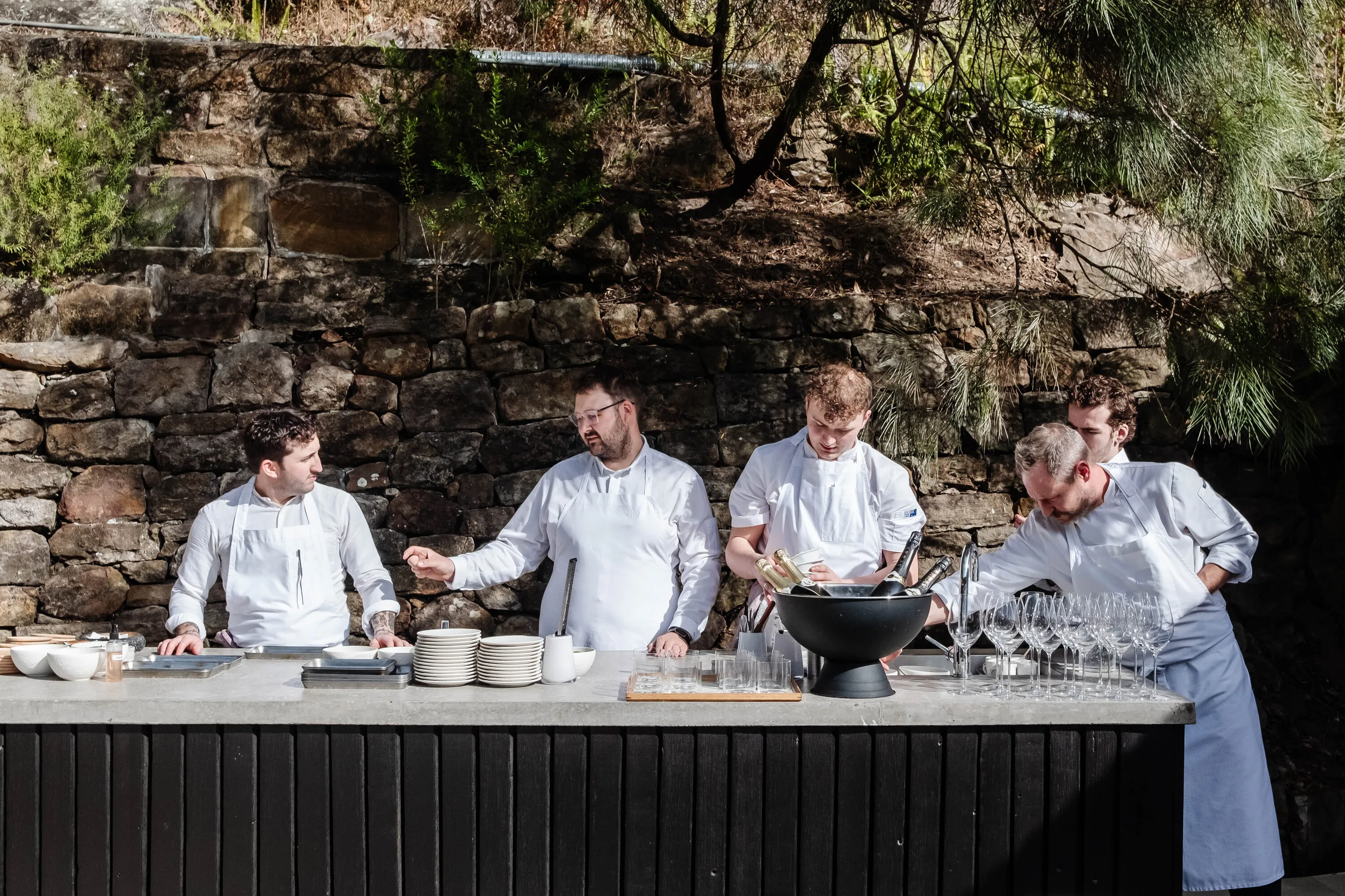 Chefs getting ready for the Maaemo x Berowra Waters Inn pop-up