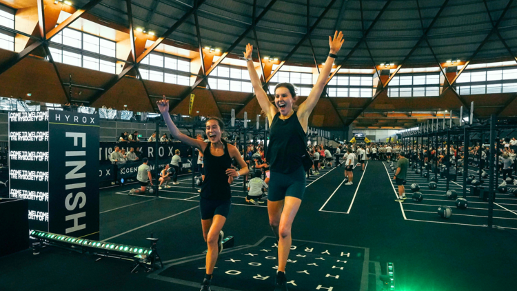Hyrox racers crossing finish line