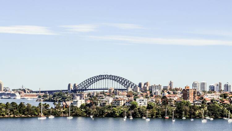 Sydney skyline under blue sky