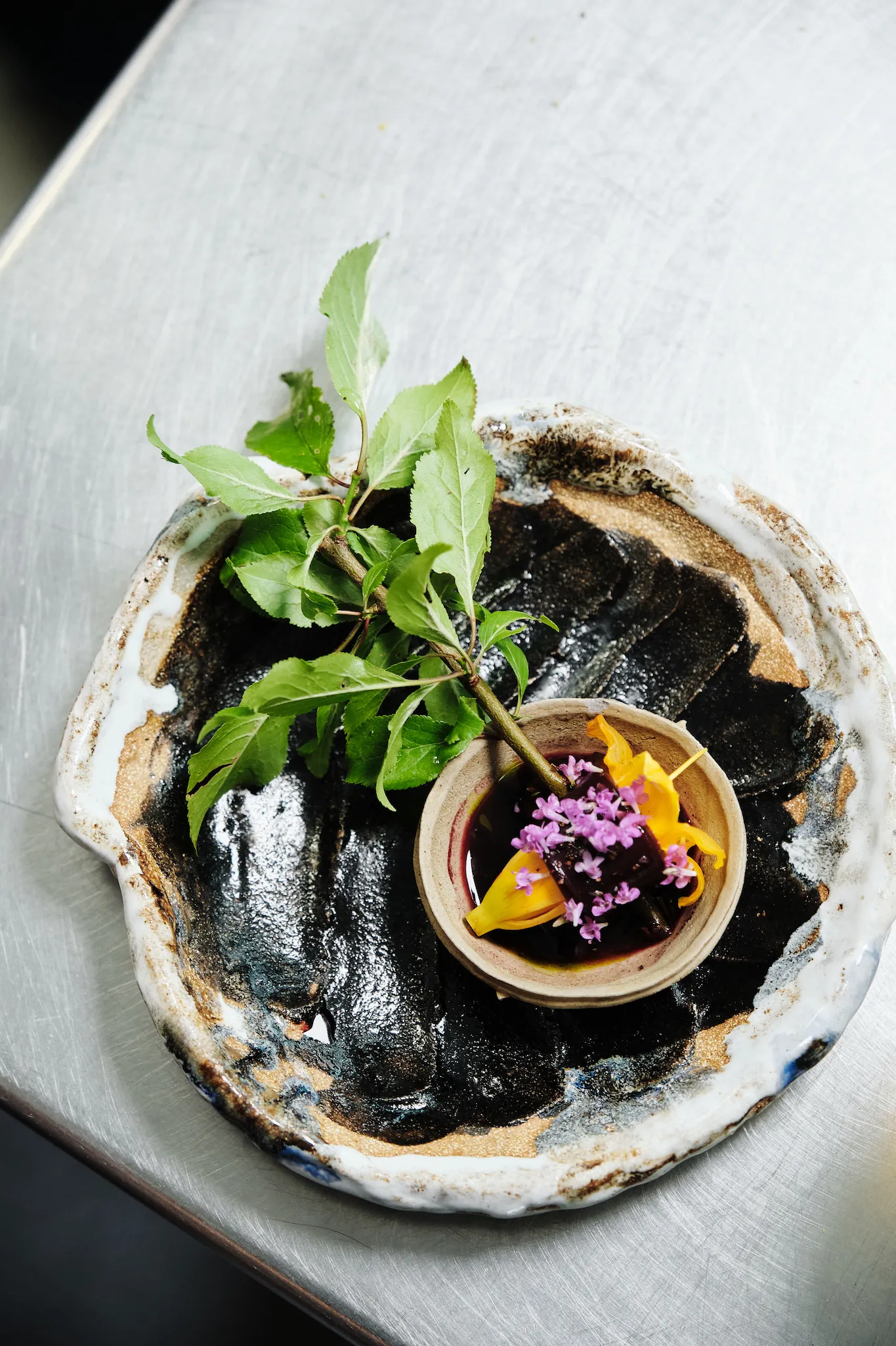 Blueberry juice-marinated SCOBY at Noma Projects, Copenhagen