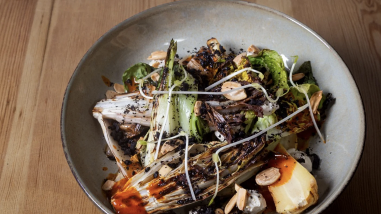 Porco Preto, verduras a la brasa