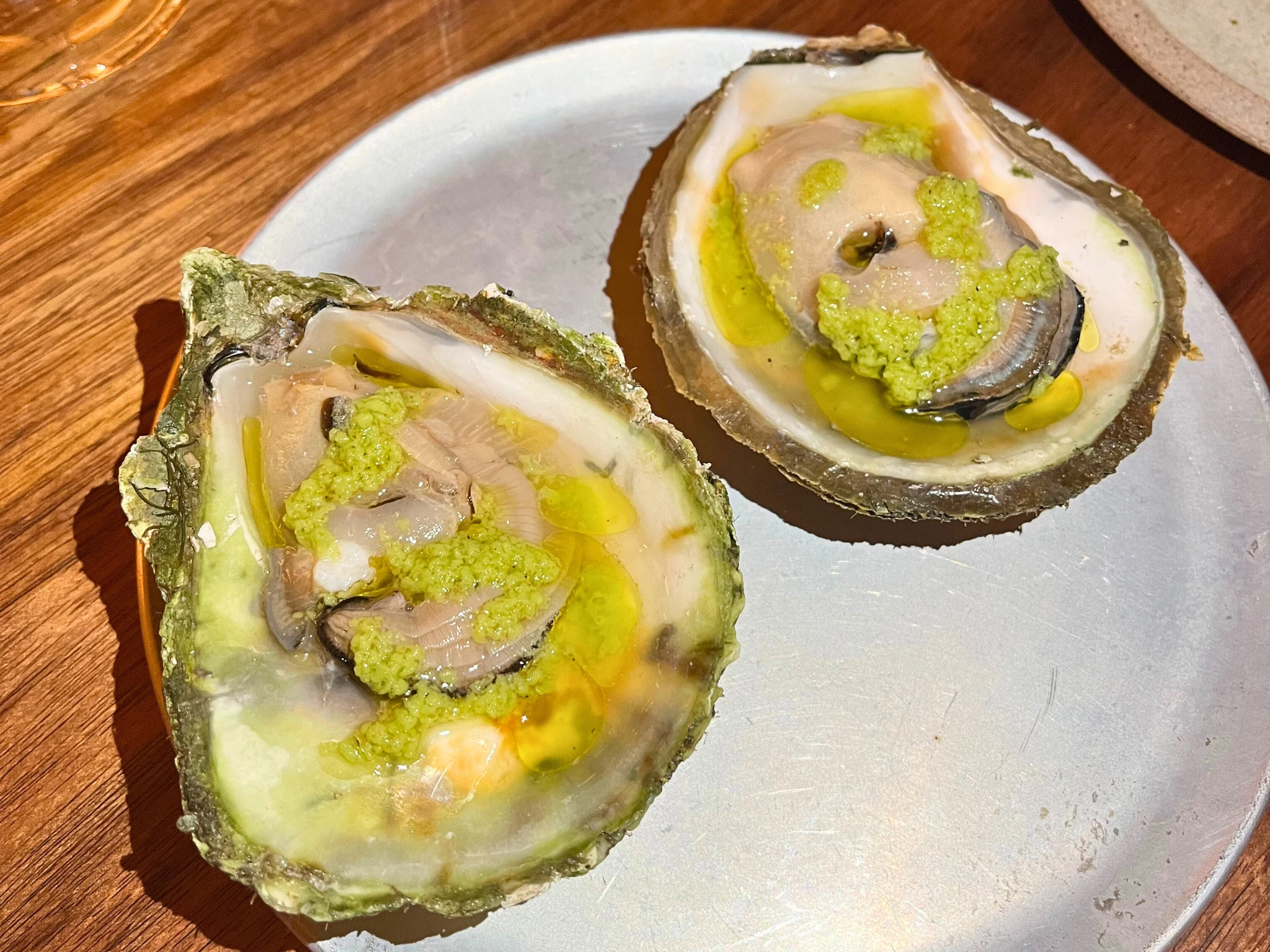 Two oysters on plate