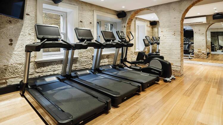 Hotel gym with treadmills