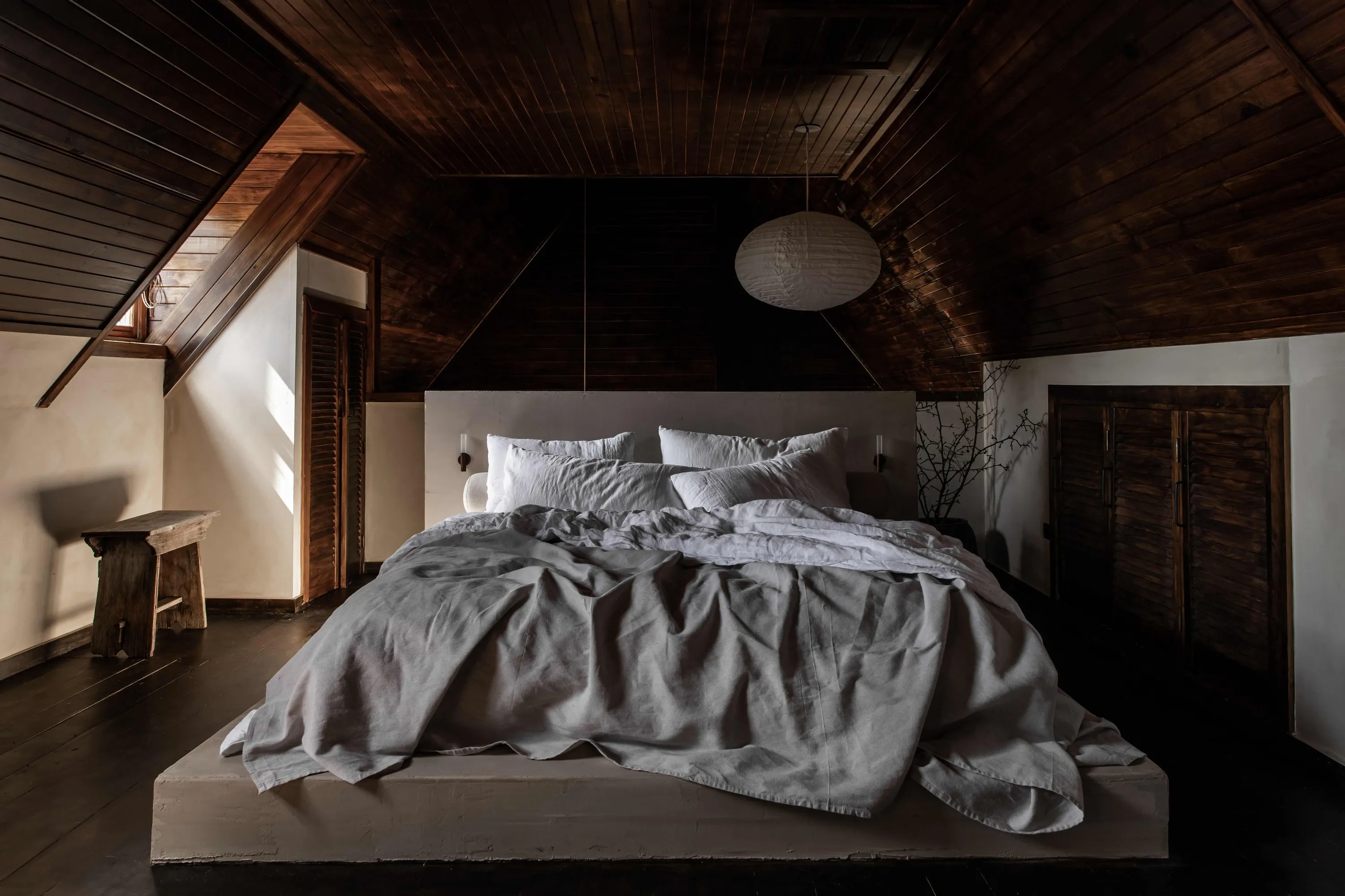 King bed in dim room