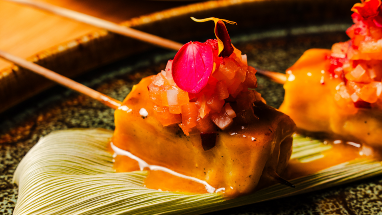 Skewer with toppings