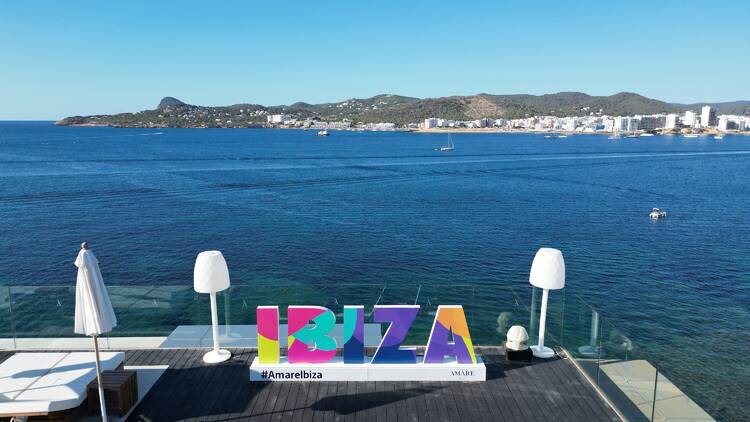 An ‘Ibiza’ sign on the Amare rooftop 