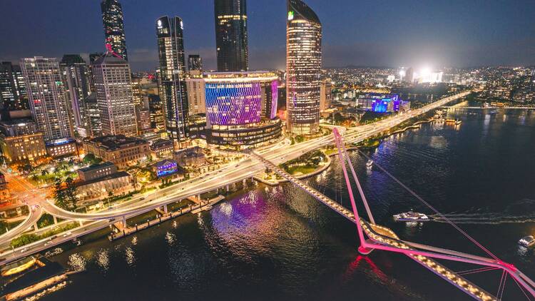 Aerial of Queen's Wharf at night
