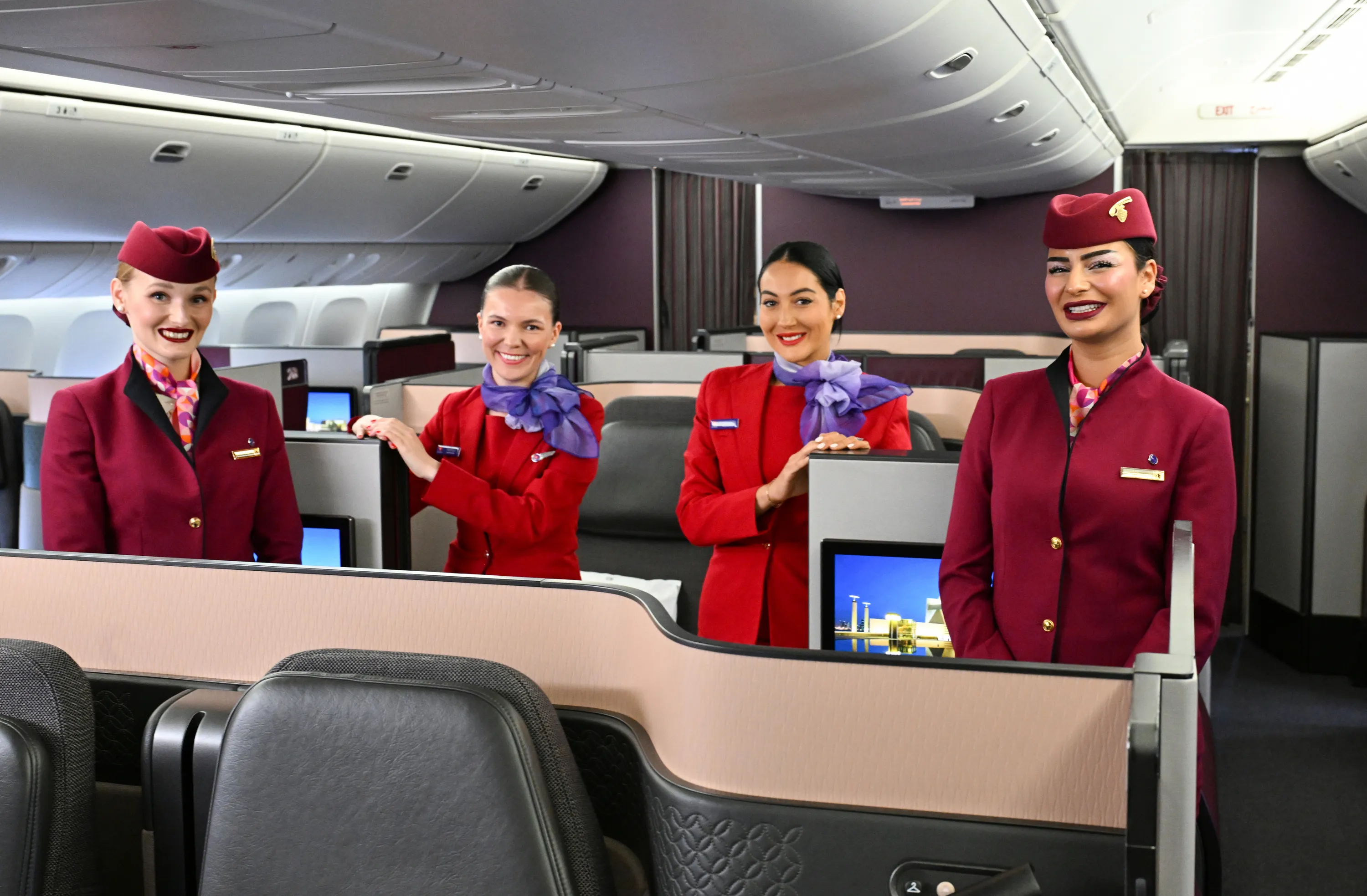 The cabin crew in Qatar Airways' business class.