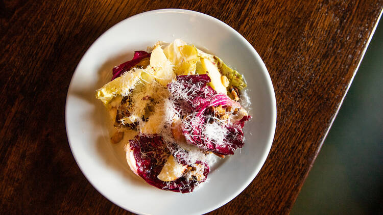 Apple salad, Italian bitter leaves, walnuts and pecorino
