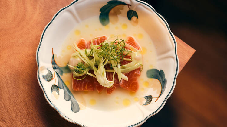 Raw salmon on a plate at Ardfern