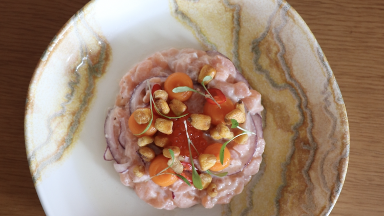 Ceviche de salmão com batata doce