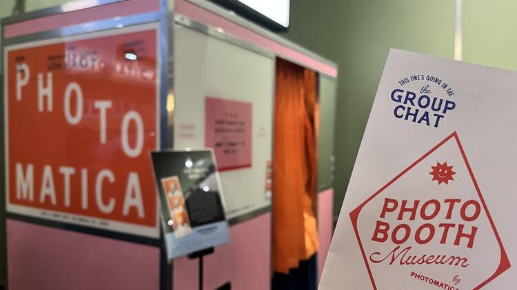 A pink digital photo booth at the Photo Booth Museum.