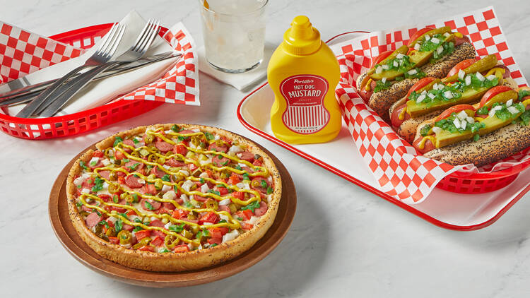 Chicago-style hot dog pizza