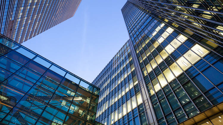 London office skyscrapers at night