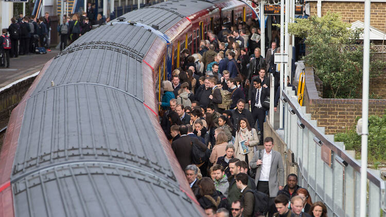 Busy train in London, South West Trains