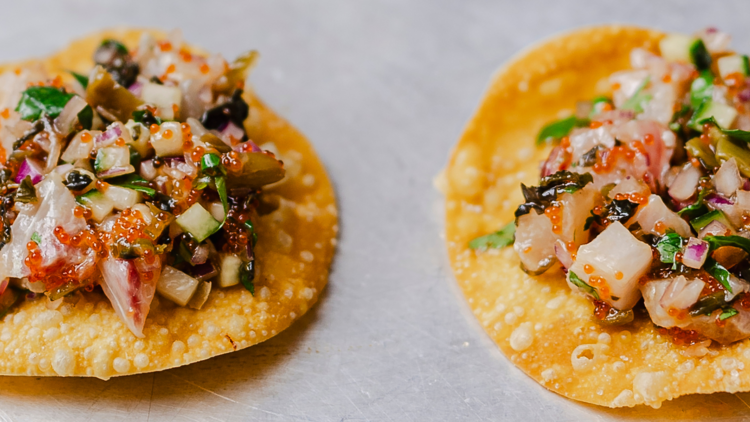 The salmon tostada at Benchwarmer.