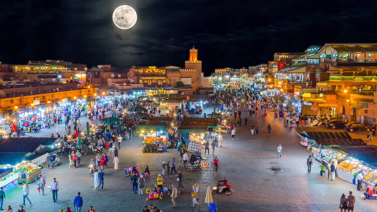 Jamaa el Fna market square in Marrakesh's medina, Marrakech, Morocco