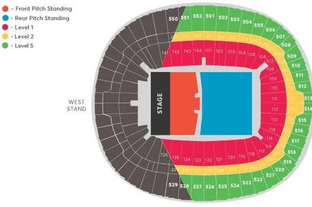 Oasis seating plan Wembley Stadium