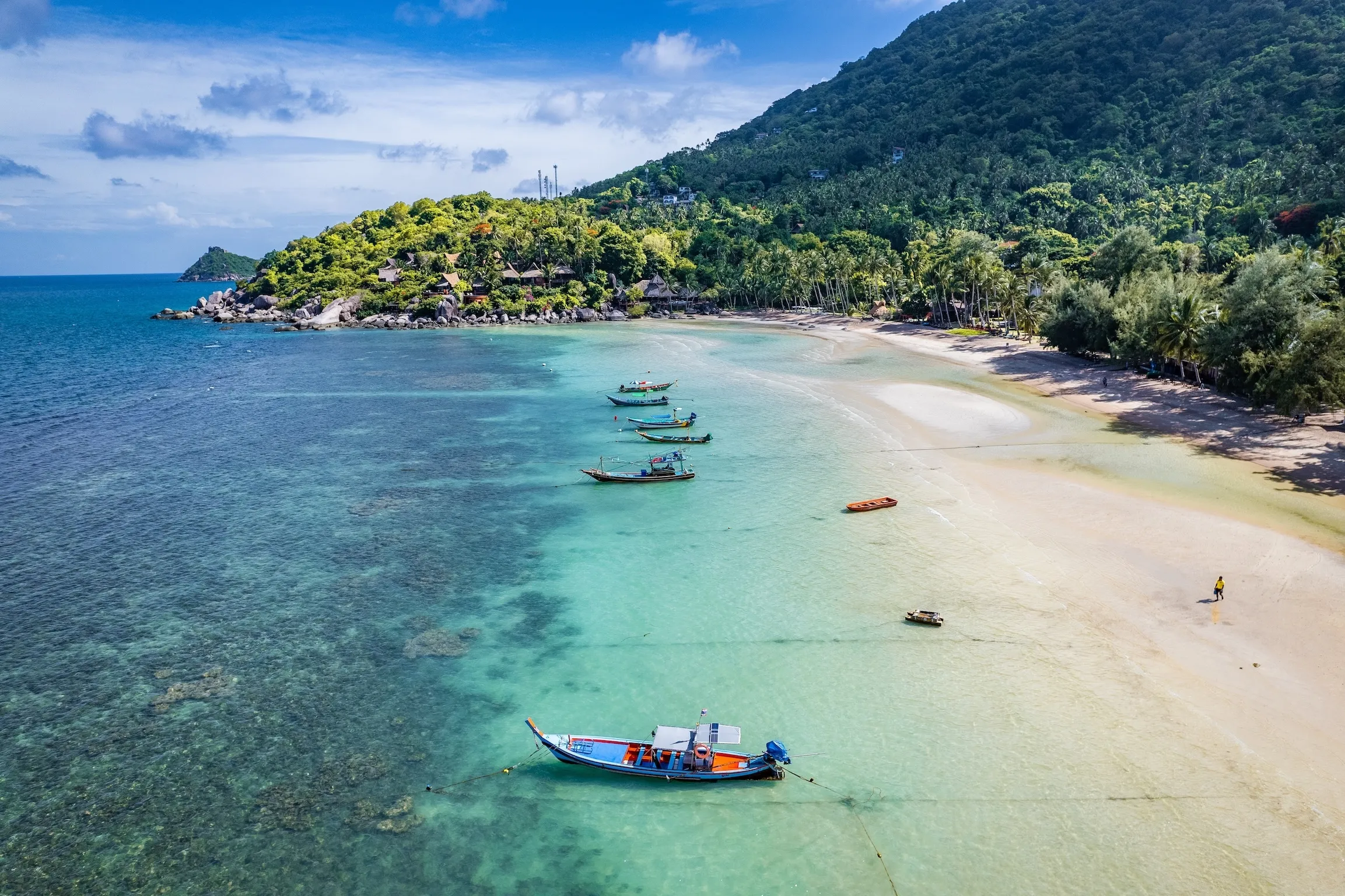 Aerial view of Sairee Beach or Sai Ri Beach in koh Tao, Thailand