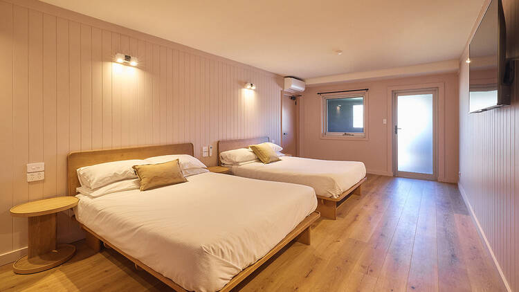 Beds in a hotel room