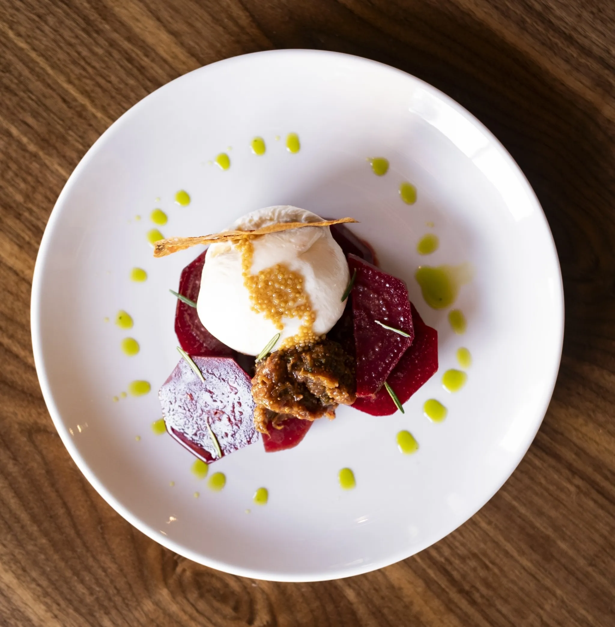 Beet and burrata dish