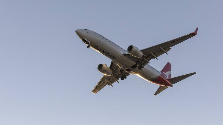 Qantas plane flying in sky