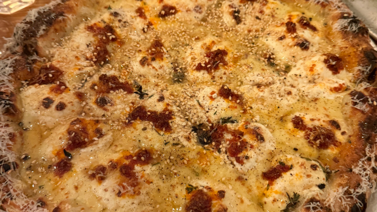 A hot honey pizza at Pizza Bros