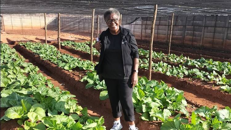 Cynthia Sekgobela in her garden
