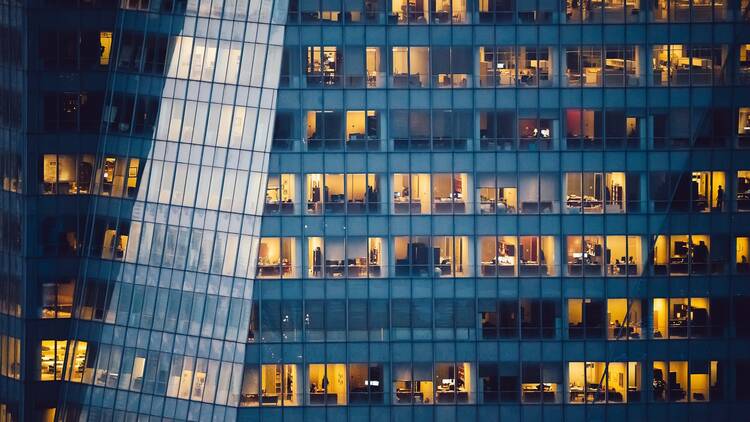 Aerial view of office buildings in NYC
