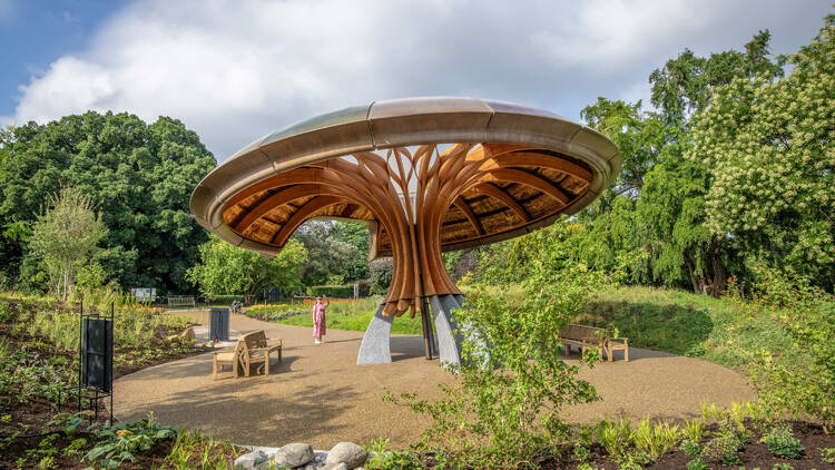 A generated image of the mushroom pavilion at Kew gardens