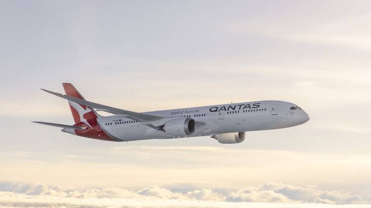 Qantas plane in sky