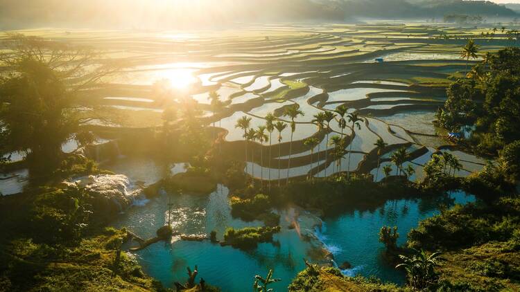 Aerial view of Weekacura waterfalls in Sumba, Indonesia
