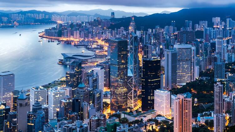 Hong Kong city view from The Peak at twilight
