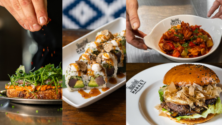 A collage of food images from Time Out Market Budapest
