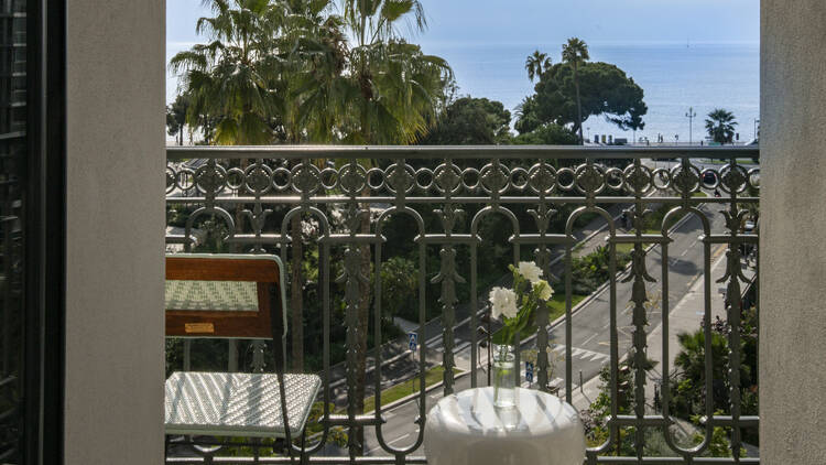 Terrace at Maison Ablar in Nice, France, looking out over the city