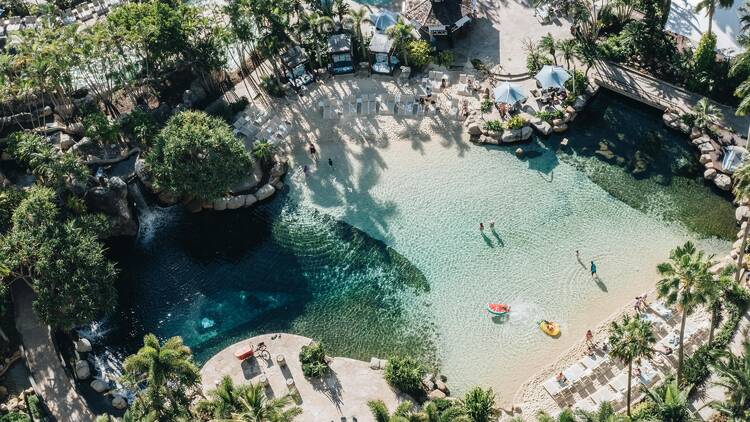 Aerial shot of hotel pool