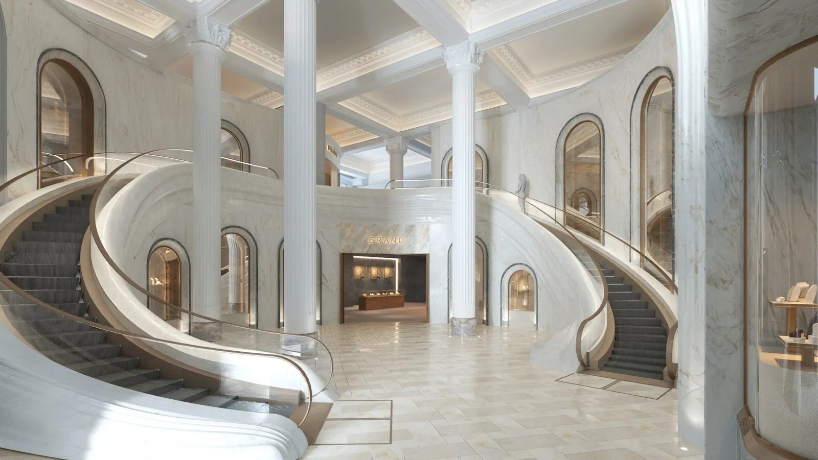 Curved escalators at Harrods, by Make Architects