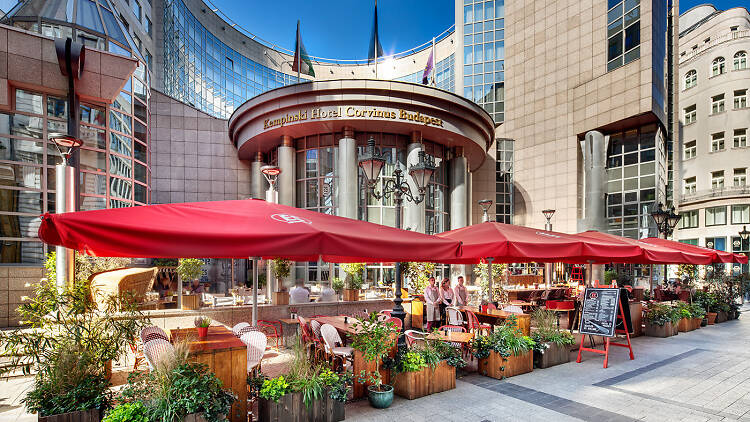 The summer terrace of Kempinski Hotel Corvinus in Budapest, Hungary 
