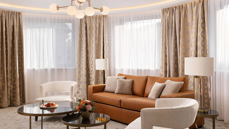 Lounge in one of the bedrooms of Kempinski Hotel Corvinus, Budapest