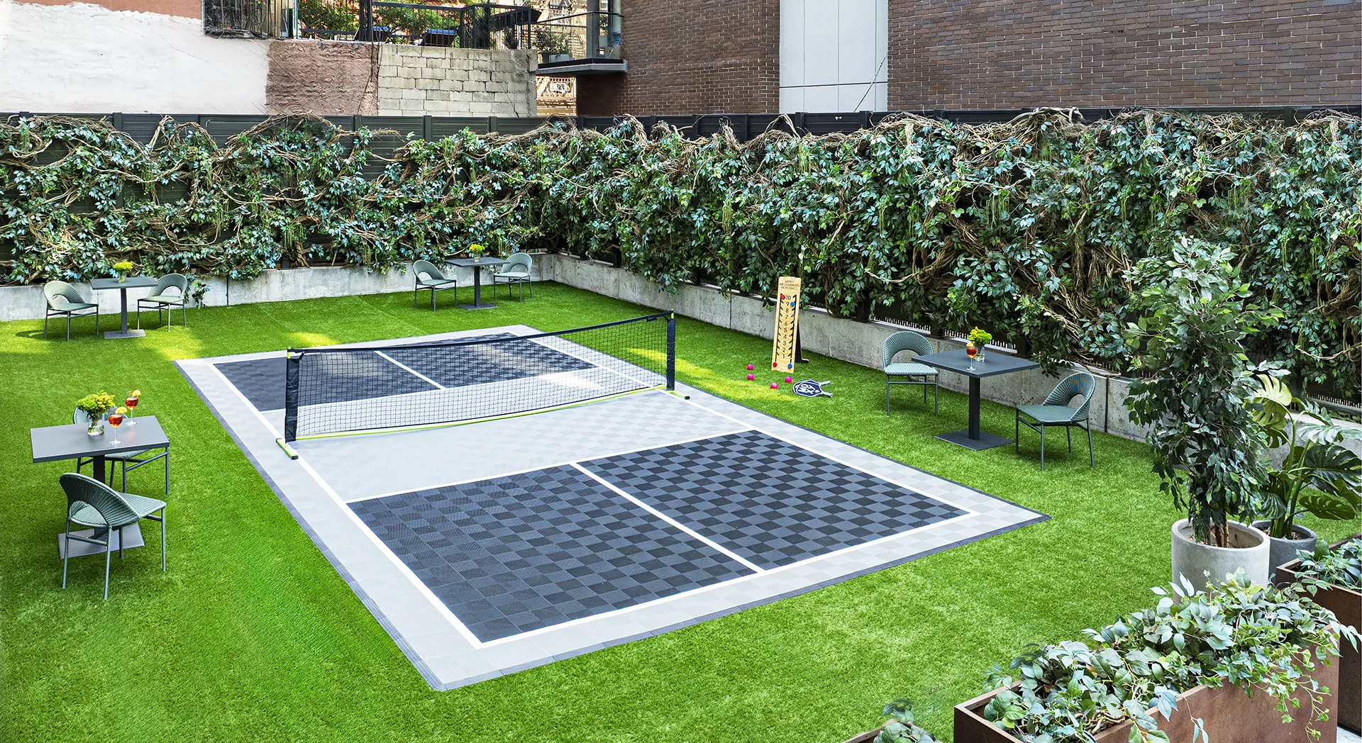 Moxy Williamsburg pickleball court opening aerial