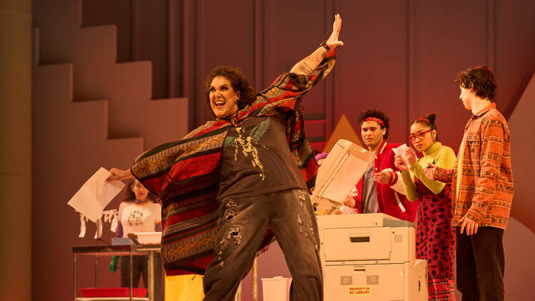 Casey Donovan on stage in 'Kimberly Akimbo'.