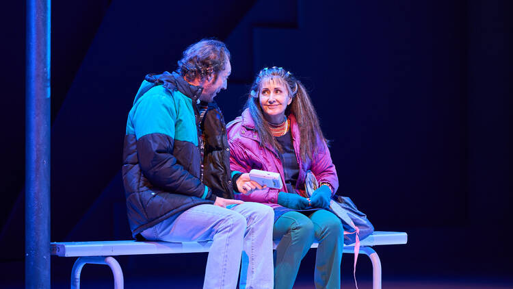 Nathan O'Keefe and Marina Prior on stage in 'Kimberly Akimbo'.