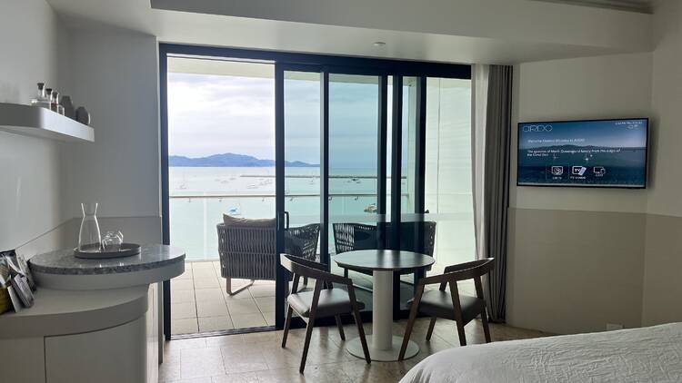 Bedroom overlooking water