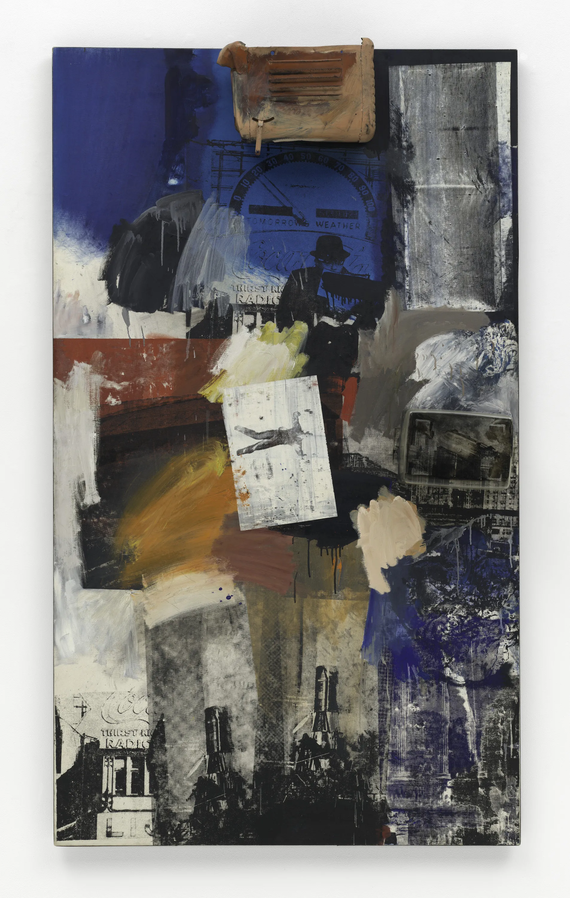 A colorful abstract, collage-style painting.