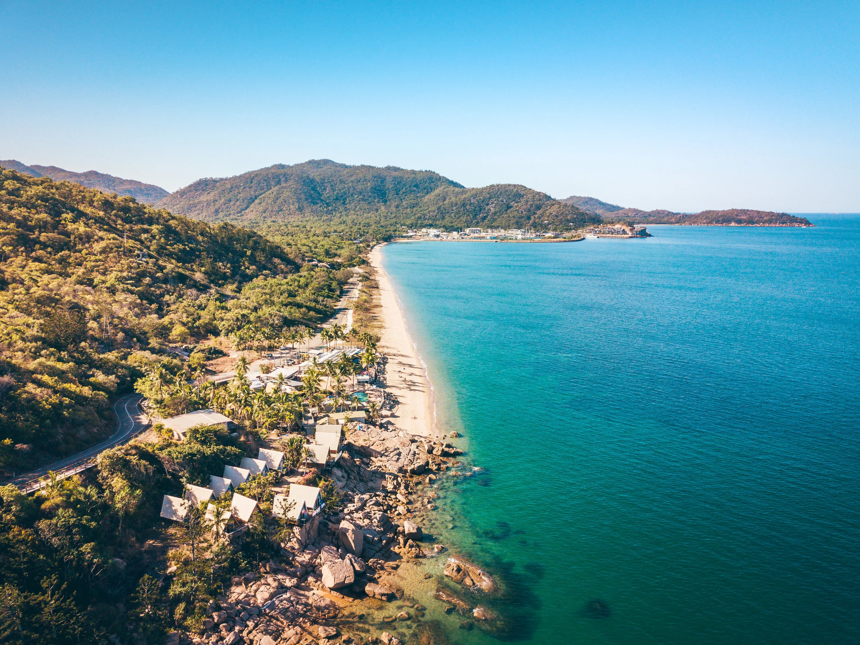 Aerial view of town on island
