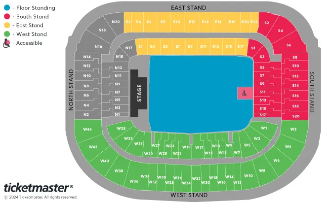 Edinburgh Murrayfield Stadium seating plan for Oasis 2025