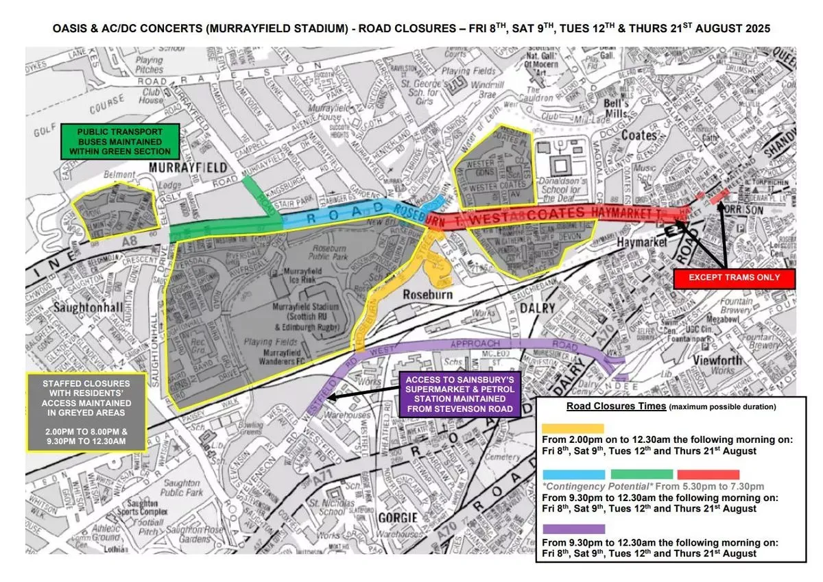 Road closures for Oasis at Edinburgh Murrayfield Stadium 2025