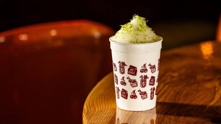 Frozen cocktail in a white cup