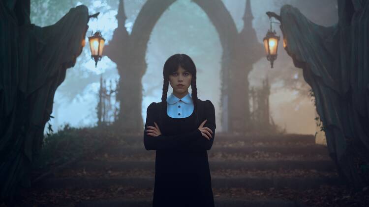 Jenna Ortega as Wednesday in Wednesday. 